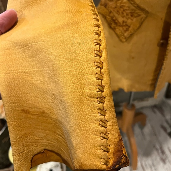Vtg BUCKSKIN LEATHER Jacket PYROGRAPHY THUNDERBIRD Whipstitch FESTIVAL East West - Picture 8 of 16